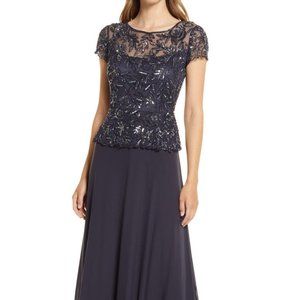 Pisarro Nights Beaded Mesh Mock Two-Piece Gown